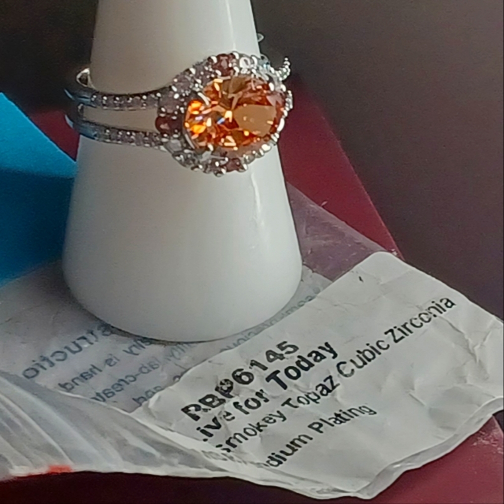 Size 9 "Live For Today" Smokey Topaz Cubic Zirconia